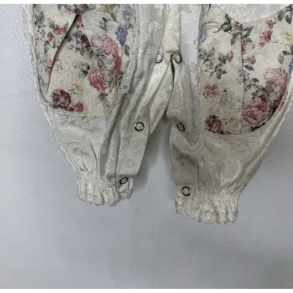 Vintage Teeter-Totter Baby Romper Size 6 Months Floral Jumpsuit Tapestry Brocade
